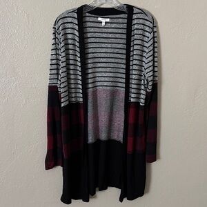 Women’s Maurice’s Soft Open Cardigan Buffalo Plaid Stripe, Medium